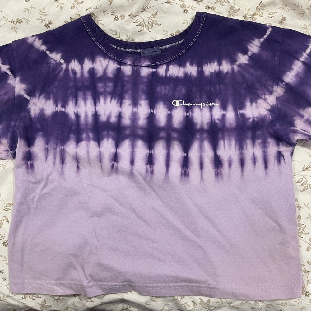 Purple champion tie-dye crop top